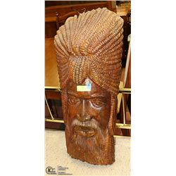 HEAVY SOLD WOOD "RASTUS"  CARVED HEAD,  33"
