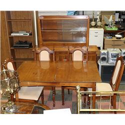 DINING ROOM SUITE: INCLUDES TABLE, 4 CHAIRS, HUTCH