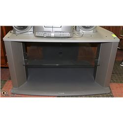 GREY PANASONIC TELEVISION STAND WITH GLASS SHELF