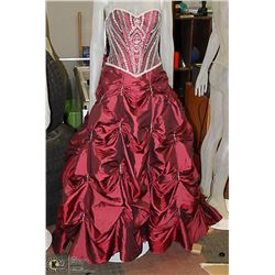 BURGANDY FORMAL DRESS WITH JEWELLED BODICE AND