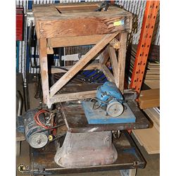 CART WITH TABLE SAW, MOUNTED METAL MITRE SAW, BOX