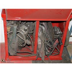 RED METAL CABINET WITH GRINDERS