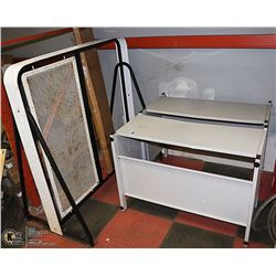 LOT OF 2 METAL DESKS, SOLD WITH METAL DIVIDER