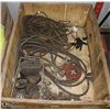 Image 1 : WOOD CRATE WITH TIRE CHAINS, WIRE BRUSHES, RIDGID