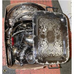 SILVER PLATE- BOX LOT OF SERVING DISHES