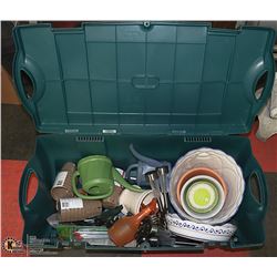 TUCKER STORAGE TOTE FILLED WITH GARDEN TOOLS