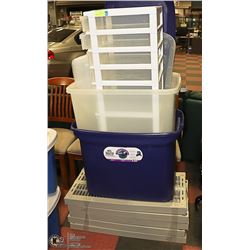 PLASTIC STORAGE- CABINET AND TOTES ASSORTED SIZES