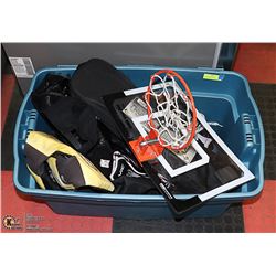 SPORTS EQUIPMENT IN STORAGE CONTAINER