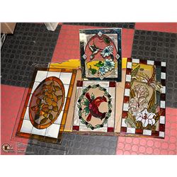 4 STAINED GLASS PICTURES 12 X 17, 8" X 16; AND TWO