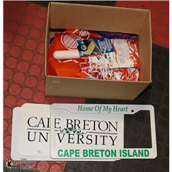 BOX OF 80'S OILERS MEMORABILLIA  AND 3 CAPE