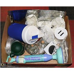 BOX W/ HOUSEHOLD ITEMS INCL. SILVER &