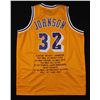 Image 1 : Magic Johnson Signed Career Highlight Stat Jersey (PSA COA)