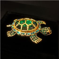Green Semi Precious Stone Turtle Brooch