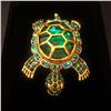 Image 2 : Green Semi Precious Stone Turtle Brooch