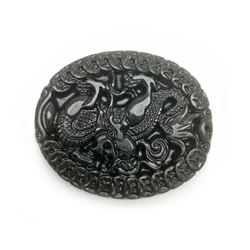 Asian Green Finely Carved Dragon Medallion
