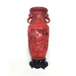 Vintage Hand Carved Resin Vase With Elephant Handles