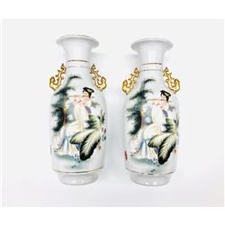 Pair Of Asian Vases With Gold Tone Finials