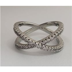 Sterling Silver 925 CZ Rhinestone Crossband Ring