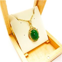 Large Ladies 2.96ct Oval Cut Canadian Jade Necklace in 18K Gold Plated Mount