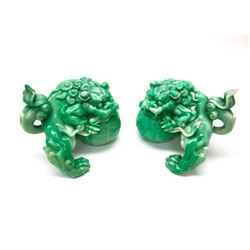 Beautiful Pair Of Green Foo Dog Sculptures.Â