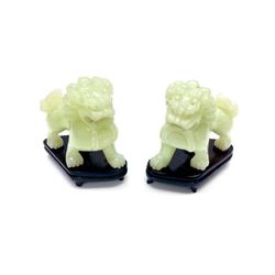 Pair Of Green Jace Foo Dogs With Wooden Stands