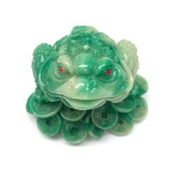 Green And WhiteÂ Jin Chan - Money Toad With Red Semi-Precious Stones