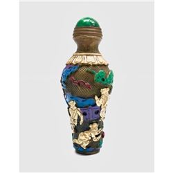 Beautiful Chinese Landscape Brass Hand-Painted Snuff Bottle With Spoon.Â