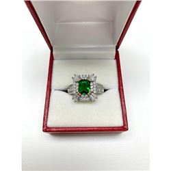 Ladies Synthetic Emerald Cut Emerald set in 925 Silver ring