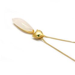 18K Gold Plated 925 Sterling Silver White Jade Fox Pendant On 18K Gold Plated 925 Sterling Silver Bo