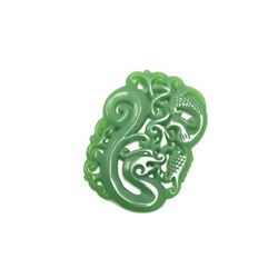 Carved Asian Green Jade Dragon Medallion Necklace