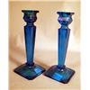 Image 1 : A PAIR OF IRIDESCENT BLUE GLASS CANDLES