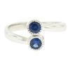 Image 4 : 14k White Gold Round Bezel Set Sapphire Two Stone Simple Bypass Ring