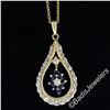 Image 2 : 14kt Yellow Gold 1.22 ctw Diamond and Sapphire Tear Drop Dangle Pendant Necklace