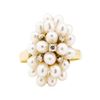 Image 2 : 0.12 ctw Diamond and Freshwater Pearl Cluster Ring - 14KT Yellow Gold