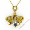 Image 1 : Antique Art Nouveau 14kt Yellow Gold Natural Pearl and Sapphire Tulip Pendant Ne