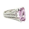 Image 1 : 7.74 ctw Rectangular Cushion Brilliant Pink Topaz And Diamond Ring - 18KT White