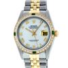 Image 2 : Rolex Mens 2 Tone 14K Mother Of Pearl Diamond & Emerald 36MM Datejust Wristwatch