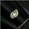 Image 3 : Vintage 14kt White Gold 6.3mm Round Pearl Solitaire Florentine Finished Open Swi