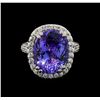 Image 2 : 10.35 ctw Tanzanite and Diamond Ring - 14KT White Gold