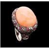 Image 4 : 32.75 ctw Coral Ring - 18KT White & Black Rhodium Plated Gold
