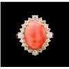 Image 2 : 8.10 ctw Pink Coral and Diamond Ring - 14KT Rose Gold