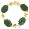 Image 1 : Vintage 14kt Yellow Gold Carved Oval Jade Bird and Etched Flower Link Bracelet