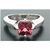 Image 1 : 18k White Gold Cushion Rubellite Tourmaline Ring w/ 0.79 ctw Pave Fine Diamonds