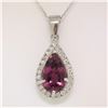 Image 2 : 18k White Gold 4.20 ctw Pear Shaped Rubellite Tourmaline Pendant w/ Diamond Halo