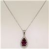 Image 4 : 18k White Gold 4.20 ctw Pear Shaped Rubellite Tourmaline Pendant w/ Diamond Halo