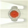 Image 4 : 14kt White Gold Oval Cabochon Red Coral Ring w/ 2.10 ctw Diamond Halo