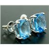 Image 4 : 14k White Gold Cushion Cut Natural Blue Topaz Solitaire  Stud Earrings