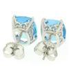 Image 5 : 14k White Gold Cushion Cut Natural Blue Topaz Solitaire  Stud Earrings