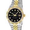 Image 2 : Rolex Mens 2 Tone 14K Black Diamond Pyramid Bezel Datejust Wristwatch