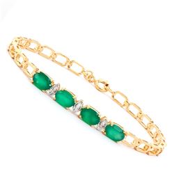 Plated 18KT Yellow Gold 3.00ctw Green Agate and Diamond Bracelet